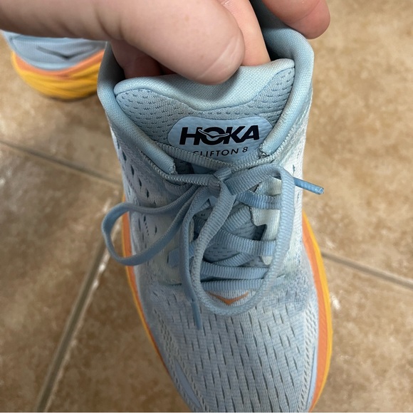 Hoka Clifton 8 Baby Blue and Orange Sole Sneakers in 8.5 - Picture 4 of 14